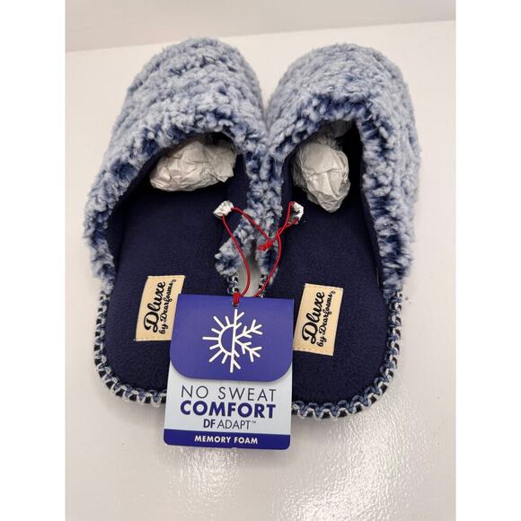 DLUXE by Dearfoams Vera Teddy Scuff Slippers Blue Memory Foam Size L 9-10 UNISEX - Picture 9 of 10
